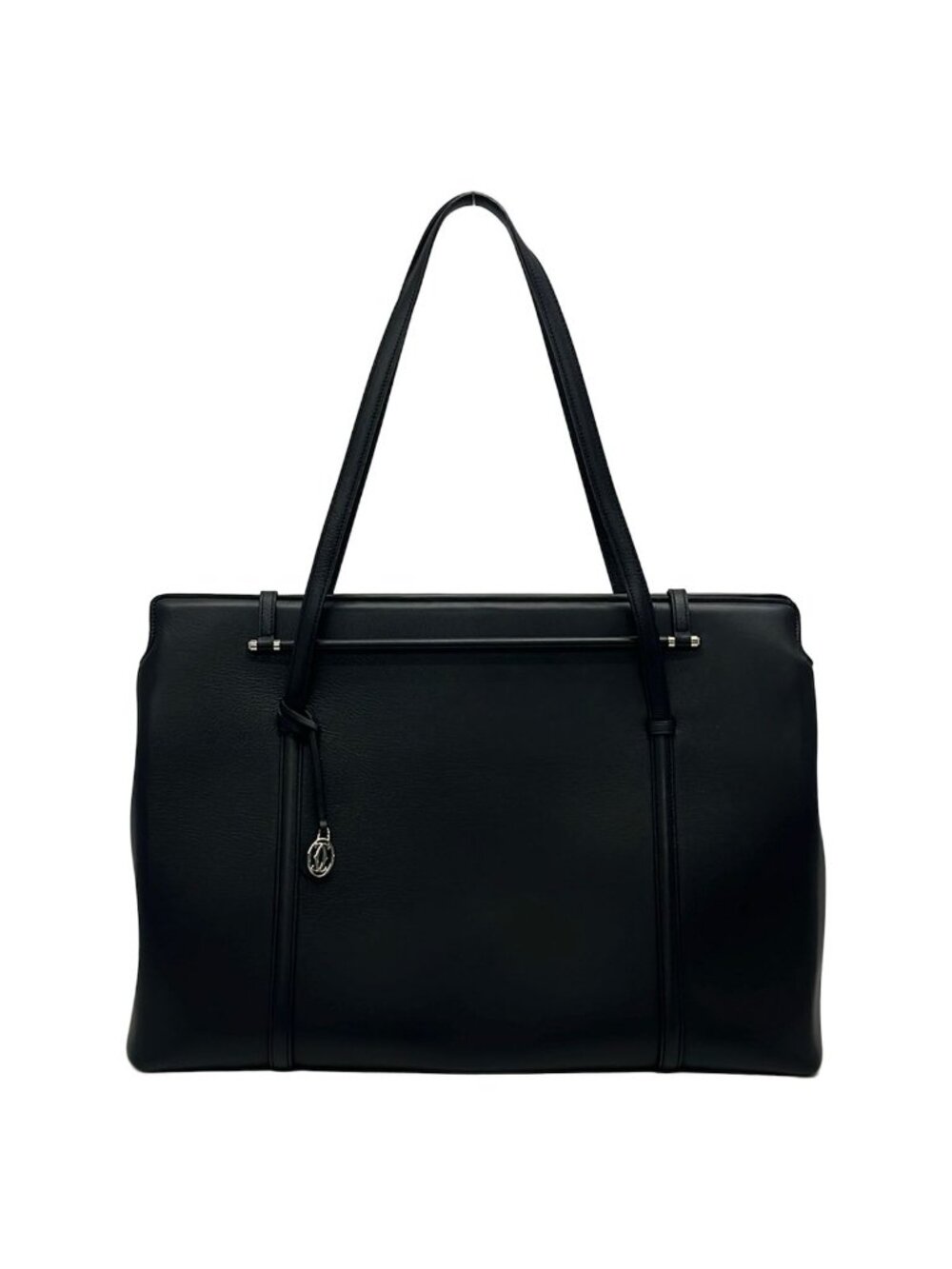 Cartier Shoulder Bag Cabochon Black Leather